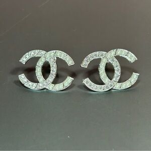 Silver Rhinestone & Pearl Post Earrings